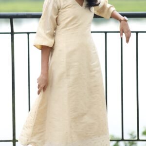 V neck golden zaree work kurta.