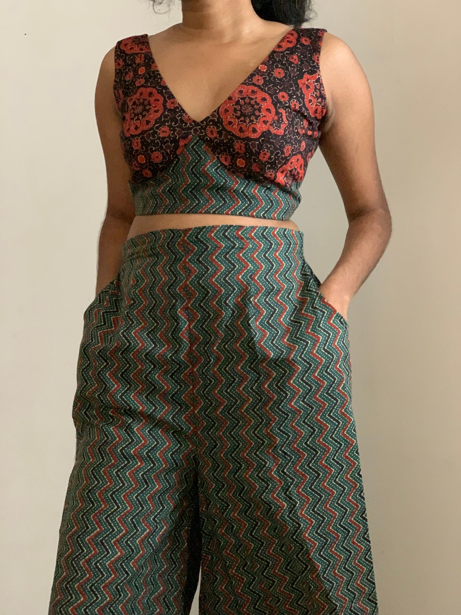 zig-zag palazzo pant and crop top