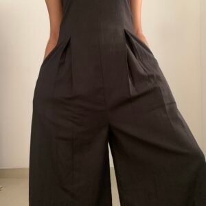Women solid black jumpsuit