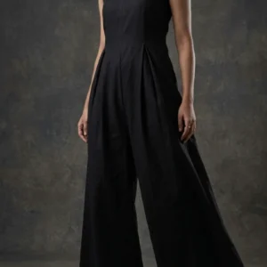 Women solid black jumpsuit